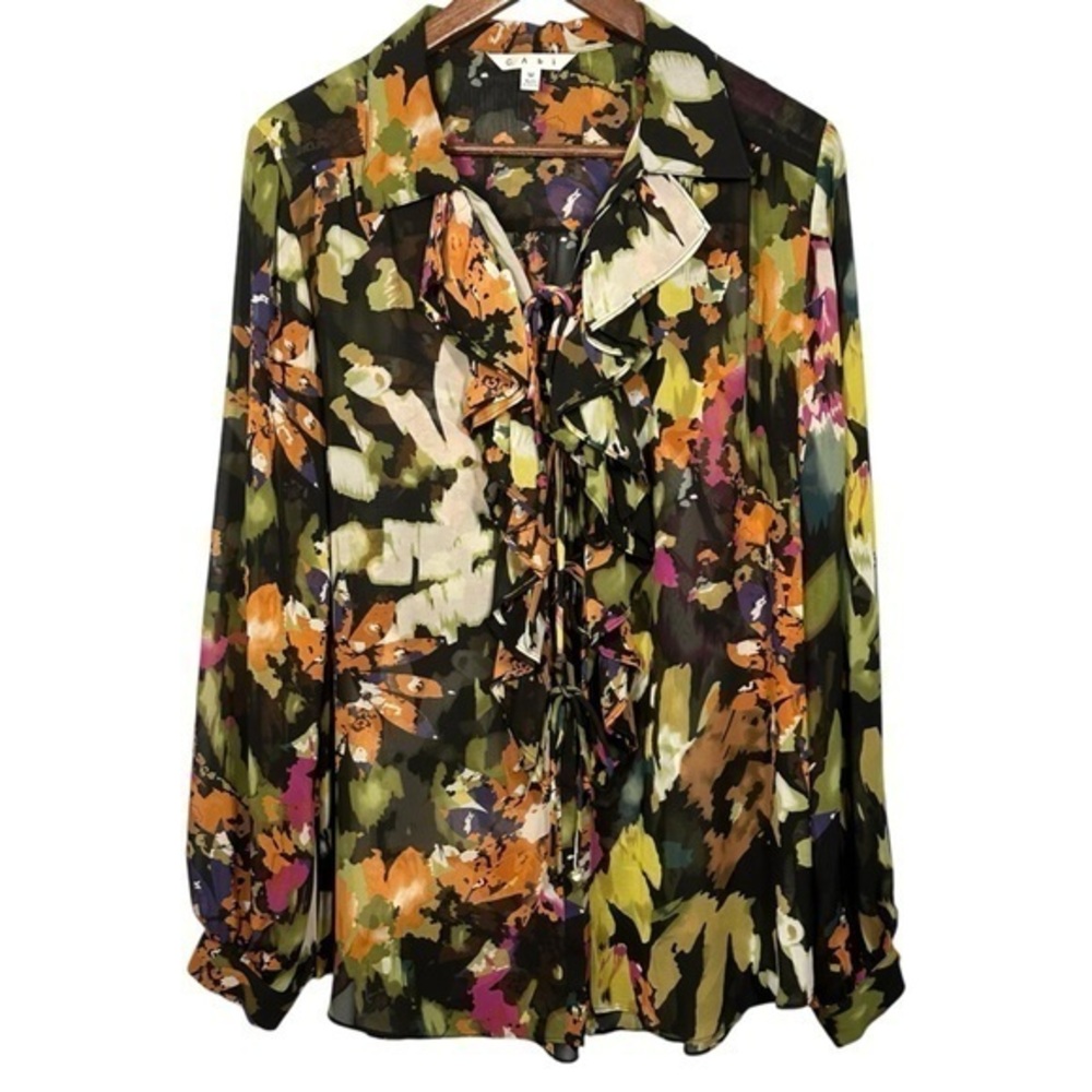 Cabi Multicolored Floral Kimono Tie‎ Front Top Size M Boho Art to Wear Flowy